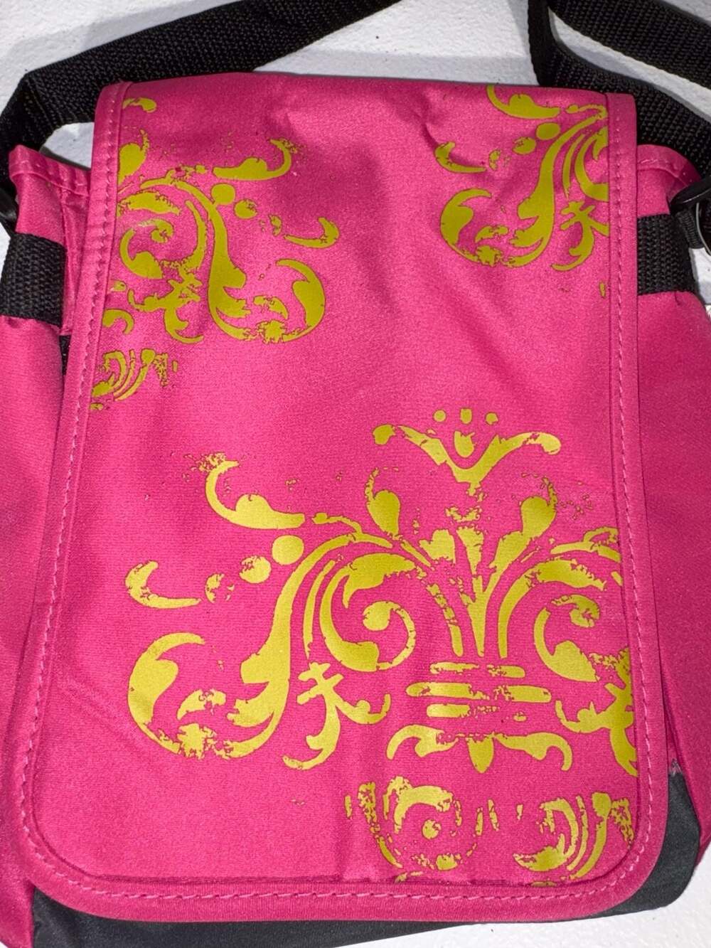 Vera Bradley Pink and Green Damask Print Crossbody Bag